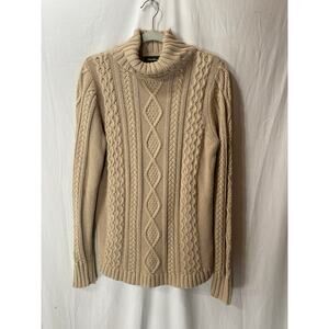 Eddie Bauer Tan Cable Knit Fisherman Core Cowl Neck Sweater Cotton Blend L Tall